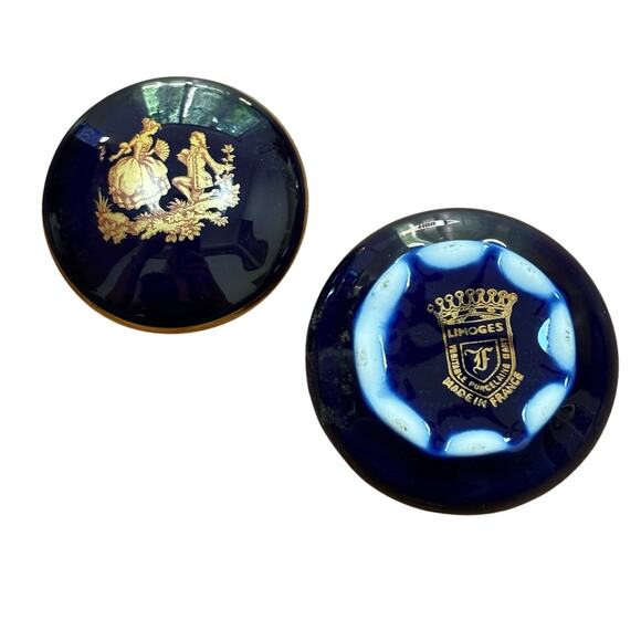 Vintage Limoges France porcelain trinket box cobalt blue & romantic gold design - Picture 6 of 8
